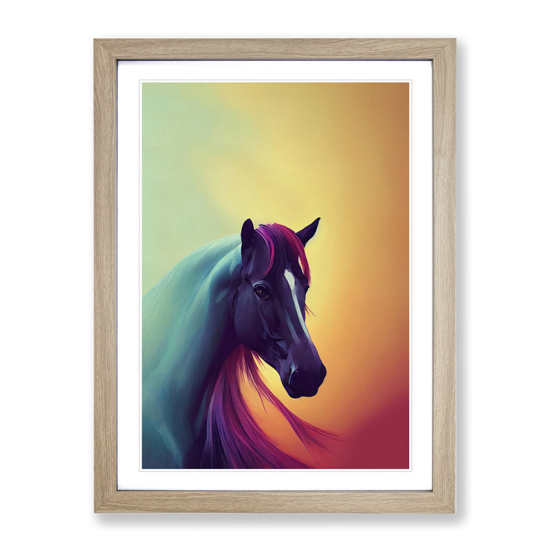 Mystical Horse - Single Picture Frame Print, 64cm H x 46cm W x 2cm D, Oak