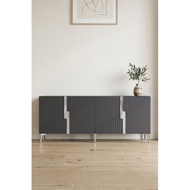 Console, H 29,5 po x l 49,21 po x P 12,6 po, Noir / argenté