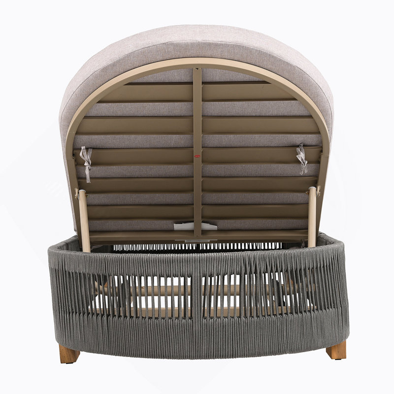 Outdoor Chaise Lounge Chair, Acacia Wood Pool Chair With Adjustable Backrest And Cushion, Outdoor Lounge Chair For Beach, Yard, Or Poolside (Grey Rope)