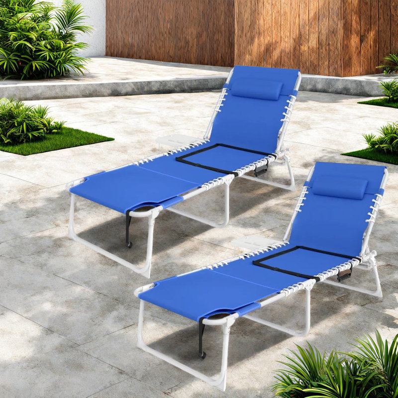 Comfortable Navy Blue Patio Lounge Chairs Set, Steel Frame, Outdoor Relaxation