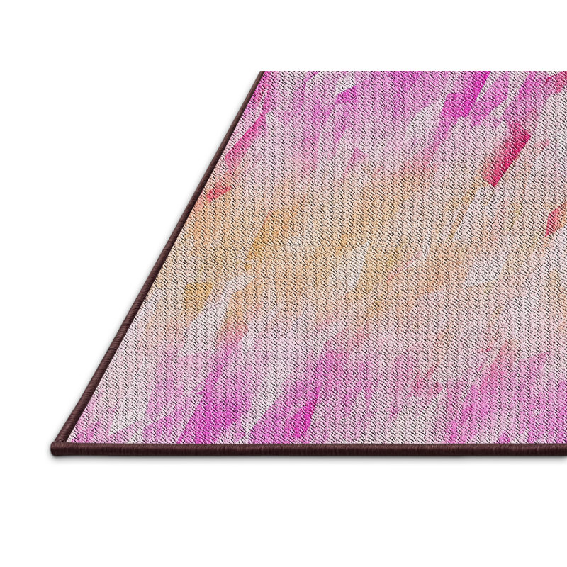 Tapis rose/motif jaune à motif, Rectangle 5 pi x 7 pi