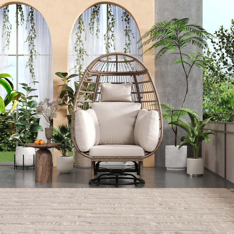 Chaise pivotante d'extérieur avec coussins, Naturel, Beige