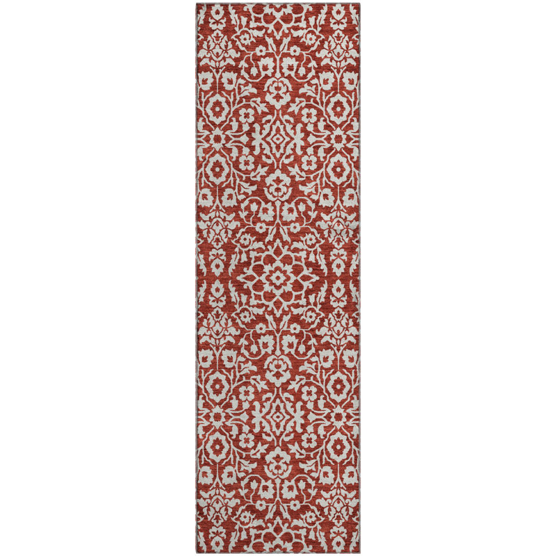 Premium Machine Washable Prisco Red Rug, Runner 2'3" x 7'6"