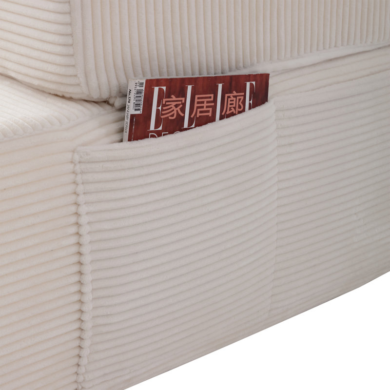 Chaise longue en velours côtelé luxueux avec 3 coussins, Tissu blanc