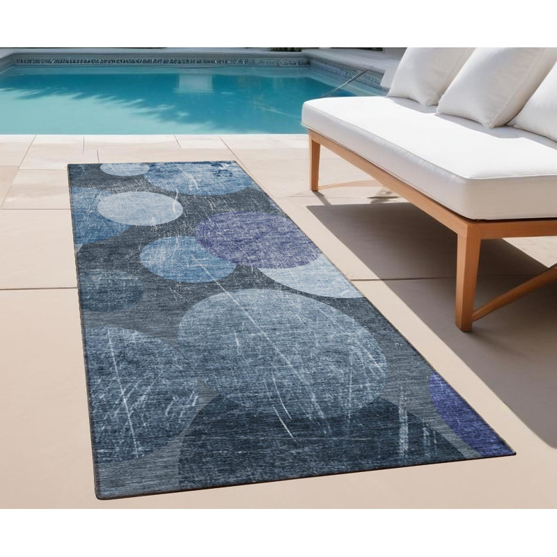 Tapis de couloir intérieur antidérapant gris et bleu 2 pi x 8 pi HomeRoots