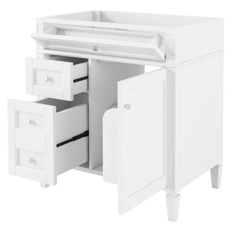 Meuble-lavabo de 30 po, 2 tiroirs et tiroir basculant, organisateur de porte d'armoire, tablette réglable, style minimaliste moderne, poignée texturée, fabrication, facile à assembler, pattes romaines exquises