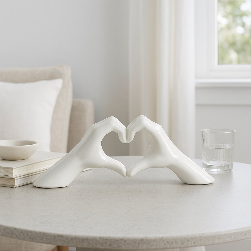 Millsap Ceramic Hand Heart Sculpture , White