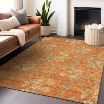 Premium Machine Washable Prisco Orange Rug