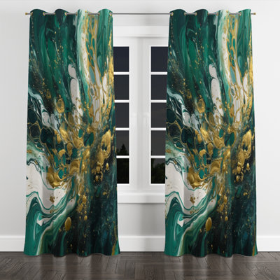 Cascade I - Eire vert doré - Rideau à œillets abstrait - Velours obscurcissant - 1 panneau