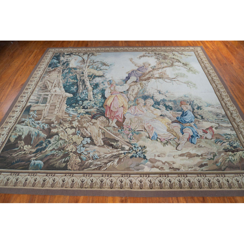Tapis de tapisserie de style français 7 x 8 en laine tissée, tapis d'art mural européen, décoration intérieure classique élégante
