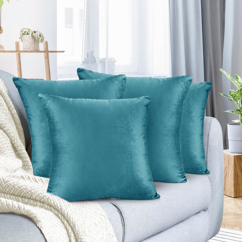 Nestl Velvet Decorative Throw Pillow Cover 4-Pack, 16"H x 16"W, Beach Blue