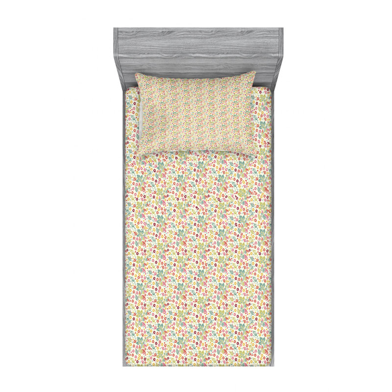 Microfiber Floral Sheet Set, Twin XL Sheet Set with Fitted Sheet