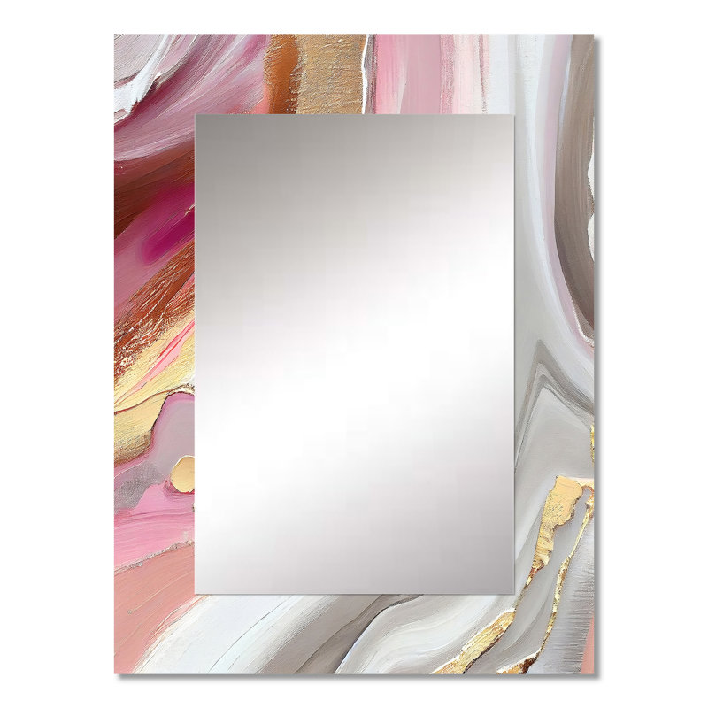 Pink And Gold Marble Abstract IV - Marble Unique Wall Mirror Decor, Pink Large Mirror, Printed Metal Art, 32" x 24"
