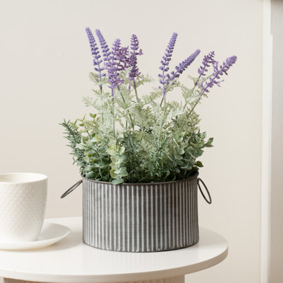 37.5cm Faux Lavender in Iron Pot