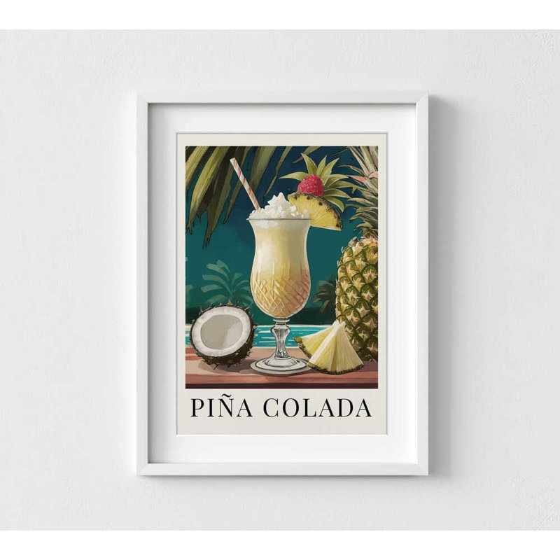 Art mural Pi pi Colada: impression cocktail tropical, Impression encadrée avec passe-partout, H 16 po x l 12 po, Blanc