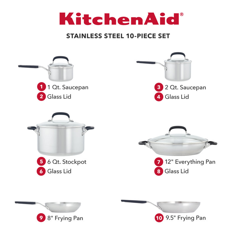 Kitchenaid 10 Piece Stainless Steel Induction Pots and Pans Cookware Set