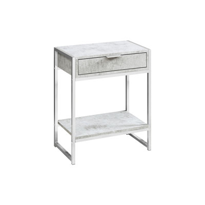 Versatile End Table With Grey Laminate Finish And Metal Frame, Storage Drawer Shelf For Home Interior Design Compact Nightstand Framework, Bottom Bedroom Decoration