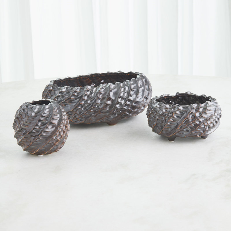Cadoret Bowl, Matte Antique Bronze, 3.5" H x 7" W x 7" D