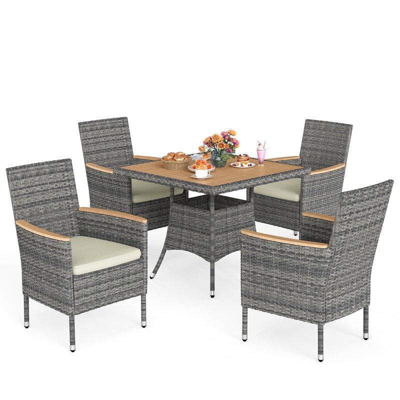 Ensemble repas extérieur pour 4 personnes avec coussins, Gris