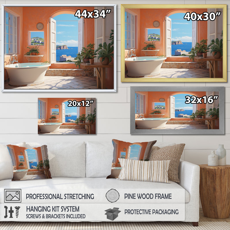 Orange méditerranéen bain Serenity II - art mural de salle de bain, H 16 po x l 32 po x P 1 po