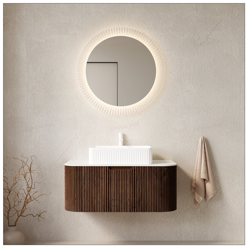 Meuble-lavabo flottant 36 po avec lavabo rectangulaire en céramique, sans robinet, Brun, 36", Blanc