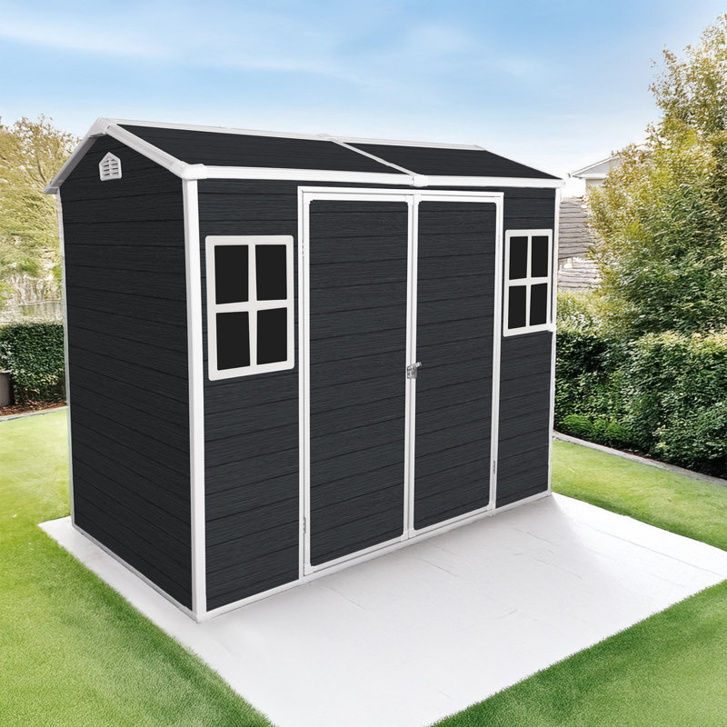 8x4ft Resin Outdoor Garden Shed with Floor, Windows, and Lockable Door