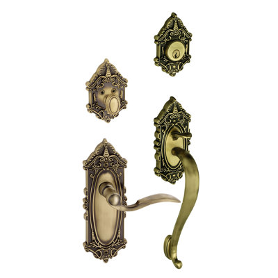 Grande Victorian Handleset with Single Cylinder Deadbolt and S Grip with Bellagio Lever