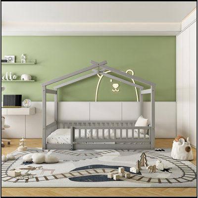 Wood Bed House Bed Frame With Fence