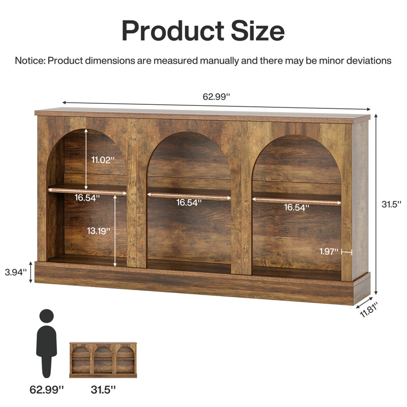 63-Inch Long Farmhouse Wooden Rectangular Entryway Console 3 Tier Storage Sofa Table Behind Couch, Brown