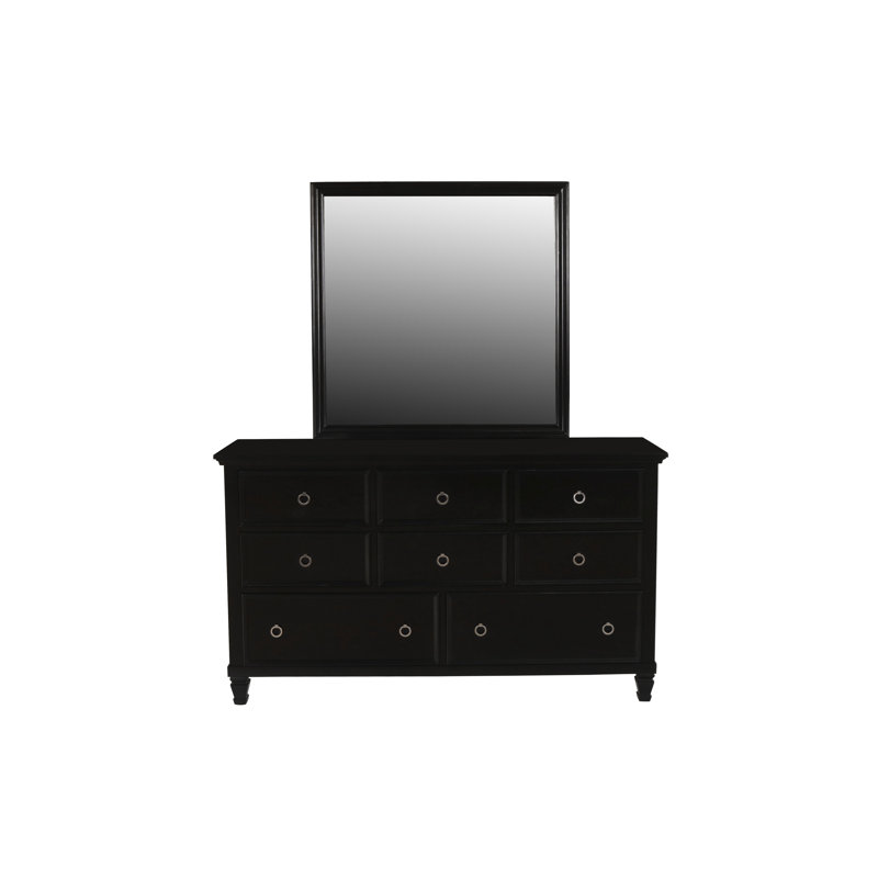 Commode 8 tiroirs en bois massif avec miroir Arnedo, noir