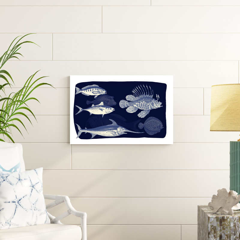 " Fish On Dark Blue ", 20" H x 30" W