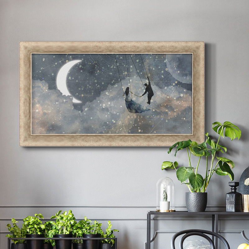 «Celestial Love», toile encadrée de qualité supérieure - prête à être accrochée, Cadre gris, H 25 po x l 45 po x P 1,25 po