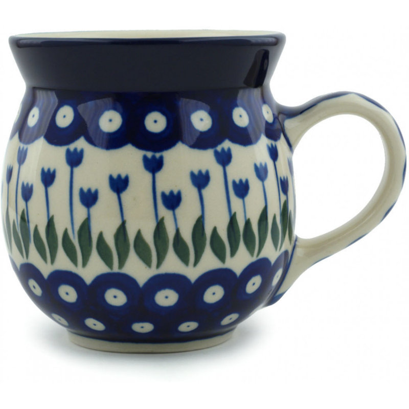Grande tasse 16 oz en grès poli - paon tulipe bleue, 16