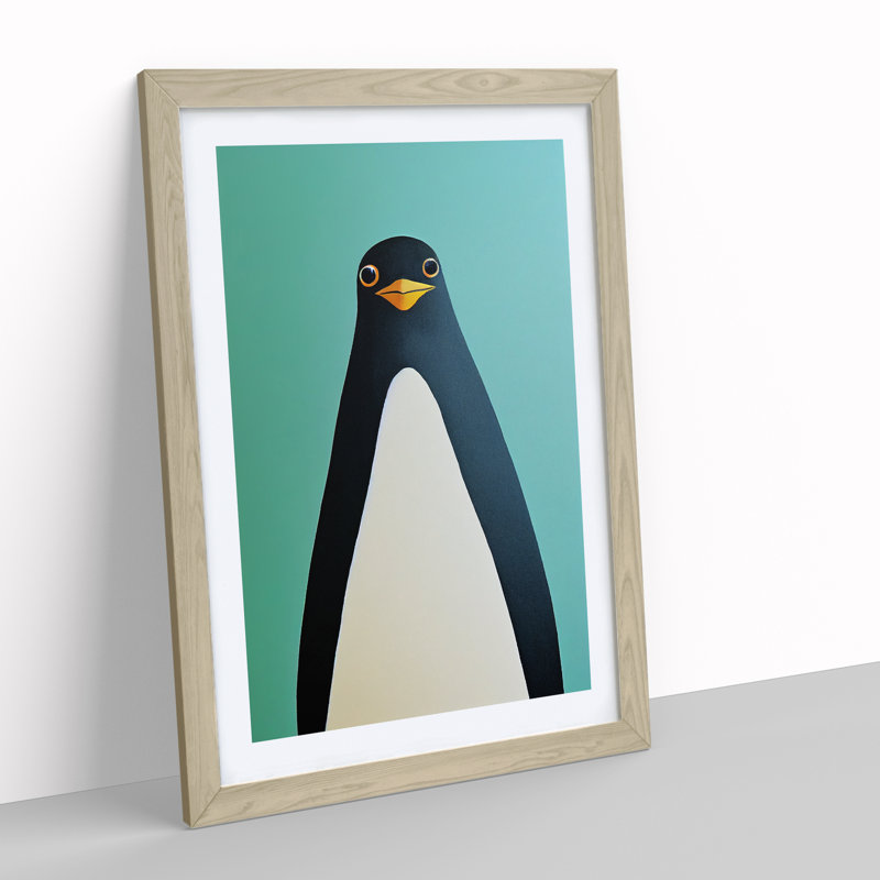 XV1022-4870X Unique Penguin Art No.2 Abstract - Wall Art, 36cm H x 27cm W, Oak Framed Paper, White
