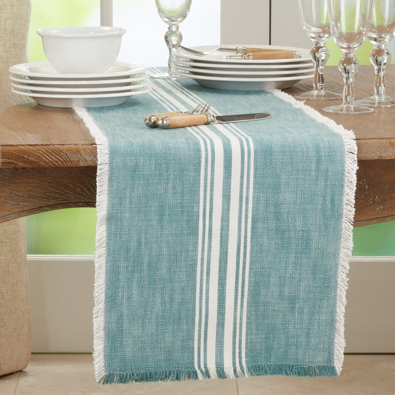 Striped 100% Cotton Table Runner, Blue