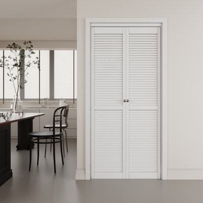 Louvered Wood Solid Manufactured Wood French Pivot Door With Installation Hardware Kit