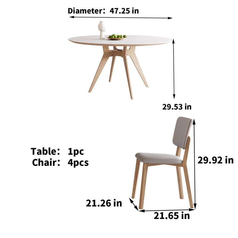 Ensemble de salle à manger rond moderne en pierre frittée de style crème, H 29,53 po x L 47,25 po x l 47,25 po