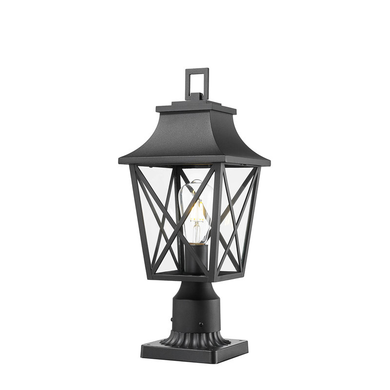 Lampadaire d'extérieur, lanterne à mât noir avec base de quai câblée, lampadaire extérieur avec lampadaire et verre pour chemin de jardin (paquet de 2)