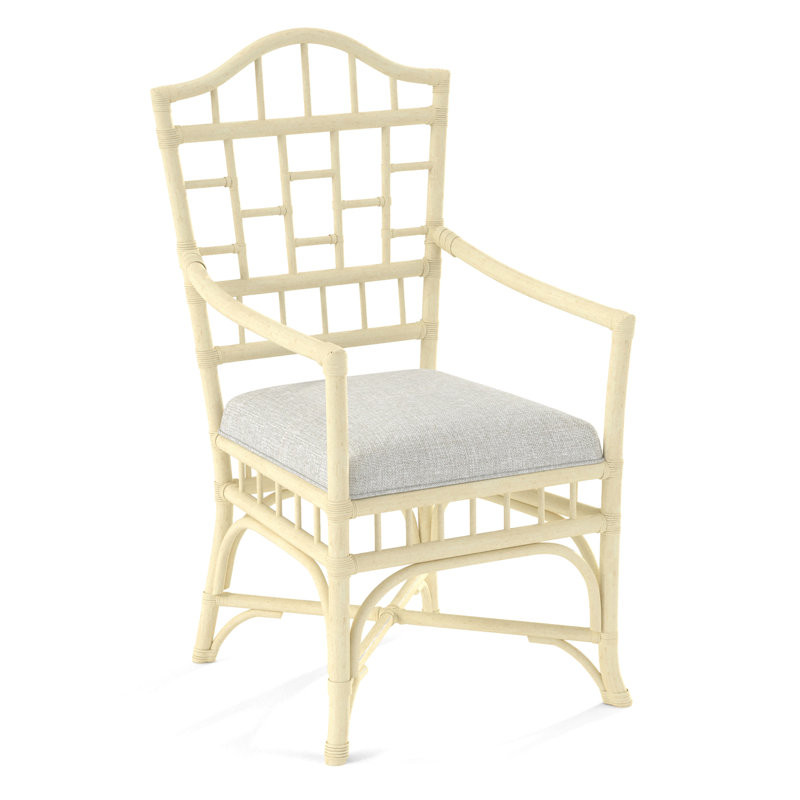 Chippendale Upholstered Arm Chair, Bisque, Light Blue Performance Fabric; 0851-55