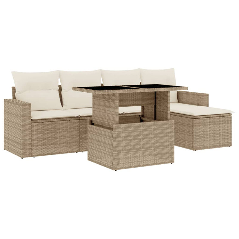 Ensemble de canapé de jardin en rotin PE beige, acier thermolaqué Vidaxl, verre trempé