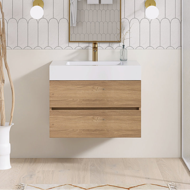 Meuble-lavabo mural simple 30 po avec surface solide, 30", Chêne
