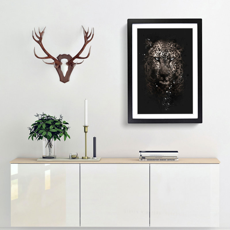 Leopard In The Dark Paint Splash - Picture Frame Graphic Art, Black Framed, 33cm H x 24cm W x 2cm D