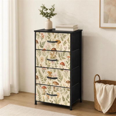 Commode à 4 tiroirs pour chambre à coucher avec champignon et fleurs sauvages