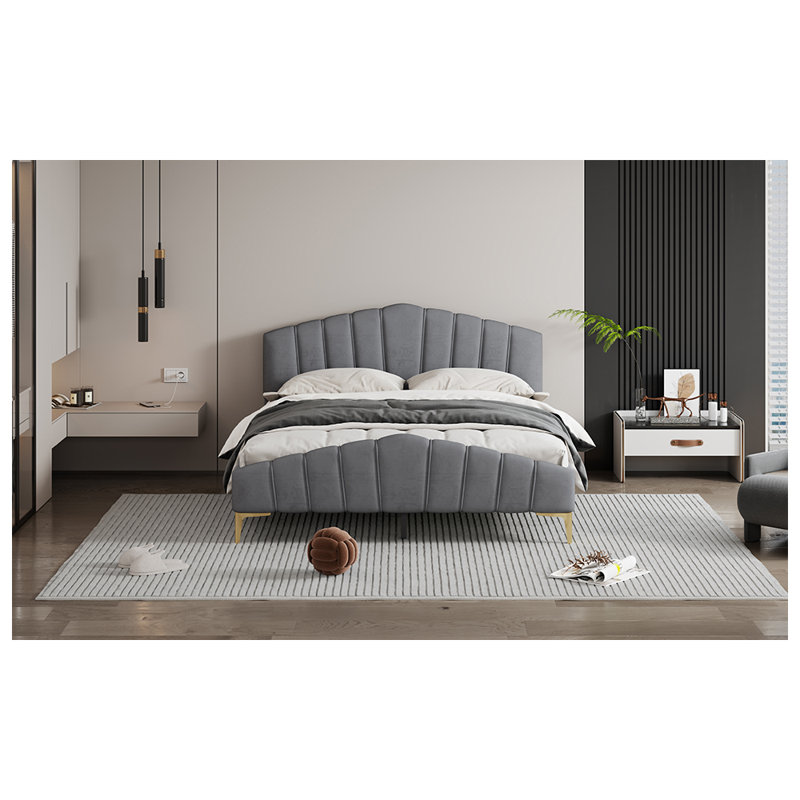Lit plateforme en velours avec tissu épais, Gris