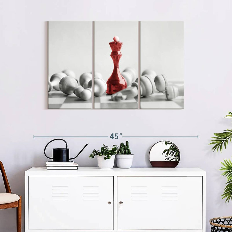 Chess Red Queen 3 pièces, H 24 po x l 38 po x P 1,25 po