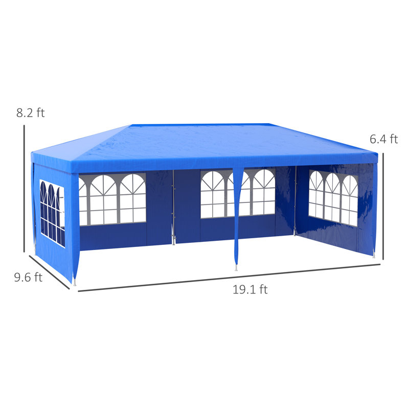 Outsunny 9.6' X 19' Large Party Tent, Outdoor Event Shelter, Gazebo Canopy With 4 Removable Window Sidewalls For Weddings, Picnics, Blue
