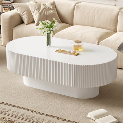 Wood 48.4''W Pedestal Oval Coffee Table with Fluted Design