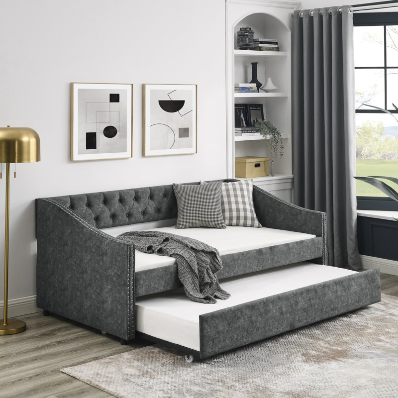 Upholstered Tufted Daybed with Trundle, Full, Dark Gray Incorrect