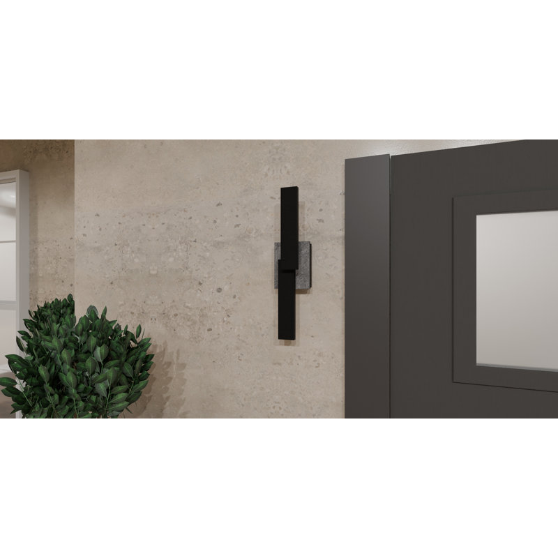 Nahshu Integrated LED Earth Black Outdoor Wall Lantern, 18" H x 4.5" W x 3.5" D