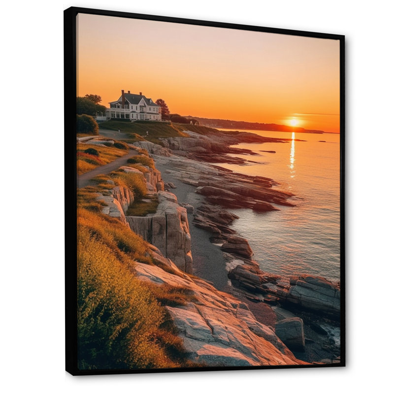 «Riff Island», art mural de New York, Rhode Island, 32" H x 16" W, Cadre flottant noir